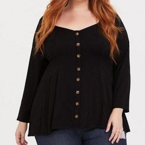 TORRID Fit & Flare Stretch Black Challis Button-Up Top